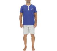 Pierre Cardin Underwear Pyjama Homme Court 100% Coton, Vêtements de Nuit, Ensemble T-Shirt et Short, Taille 2XL, Bleu Roi/Gris Clair