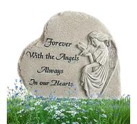 Pierre commémorative d'ange pour animaux de compagnie - Pierre tombale de jardin en résine en forme de cœur, souvenir de condoléances « Pour toujours avec les anges, toujours dans nos cœurs » pour la