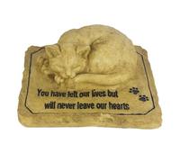 Pierre commémorative de Chat - Sculpture en résine imperméable - Pierre tombale décorative - Figurine de Chat paisible - Décoration pour l'extérieur - Statue commémorative pour pelouse, Jardin