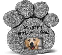 Pierre commémorative pour animal domestique avec inscription « You Left Paw Prints On Our Hearts » - Marqueur de tombe avec fente pour cadre photo personnalisable - Cadeau pour perte d'animal de