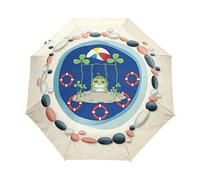 Pierre D’Art De Grenouille Parapluie Pliable Pliant à Ouverture Automatique Parapluies Pliant Coupe-Vent pour Voyager Plage Femmes Enfants Homme Fille