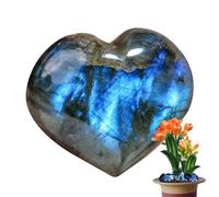 Pierre de cœur en labradorite - Pierre de poche naturelle en forme de cœur en cristal de Reiki poli | Collection cristal de poche en cristal de labradorite pour un équilibre naturel du corps