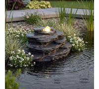 Pierre de fontaine artificielle en forme de rocher avec éclairage LED OG-KQS002 Aspect pierre réaliste, incl. tuyau de 2 m - Résistant aux intempéries pour bassin et ruisseau Aspect ardoise Fontaine