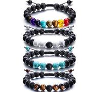 Pierre de Lave Réglable Bracelet de Diffuseur d'Huiles Essentielles Corde Tressée Bracelet de Perles de Yoga en Pierre Naturelle pour Hommes Femmes (Style E)