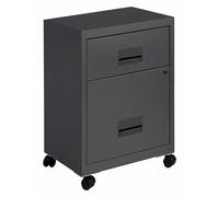 Pierre Henry Commode métallique 2 tiroirs, 1 tiroir plat et 1 tiroir pour dossiers suspendus A4, couleur anthracite, dimensions : 40 x 40 x 57 cm
