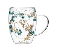 Pierre Henry Double Paroi - Tasses Verre Transparent À Expresso Avec Fleurs Sèches - Perfect Pour le Cappuccino, Latte, Thé - Inclut Deux Tasses