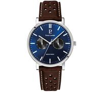 Pierre Lannier Montre Homme Essential Argenté Cadran Bleu Bracelet Cuir perforé Brun 20 MM
