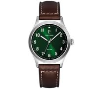 Montre Homme AVIATEUR Argenté Cadran Vert Bracelet Cuir Brun 20 MM