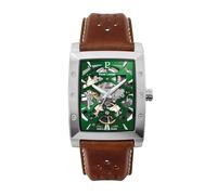 Montre Homme Hector Argenté Cadran Vert Bracelet Cuir Brun 26 Mm Vert