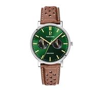Pierre Lannier Montre Homme Essential Argenté Cadran Vert Bracelet Cuir perforé Brun 20 MM