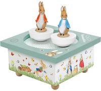 Pierre Lapin Peter Rabbit-Boîte à Musique Bébé Dancing en Bois-2 Figurines Amovibles-Cadeau Naissance et Bapteme-Musique Menuet de Mozart