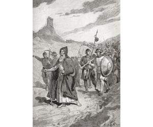 Pierre l'ermite menant la première croisade. Pierre l'ermite c. 1050 1115/1131 alias Petit Pierre d'Amiens ou Pierre d'Ach res prêtre d'Amiens d'Histoire de France publié 1855. Poster imprimé par Ken