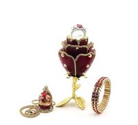 Pierre Lorren Boîte à bijoux en forme d'œuf Fabrege vert - Accessoires décoratifs - Or 24 carats - Cristal autrichien - Fait à la main - Décoration d'intérieur - Noël - Anniversaire de mariage