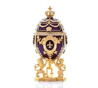 Pierre Lorren Fabergé Style Eggs Grande boîte à bijoux et bracelet en forme d'œuf de paon russe fait à la main en or 24 carats Cristal autrichien fait à la main Cadeau pour les couples 20,1 cm