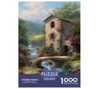 Pierre Maçonnerie Moulin à Eau Puzzle 1000 Pièces Cadeau Unique intéressant Jeu Éduchatif Challenge Toy À De Qualité Supérieure Peinture Art pour Adultes Et Enfants 70x50cm/1000pcs