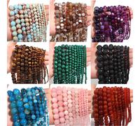 Pierre naturelle 4 6 8 10 12mm, œil de tigre rond, améthyste, Agate, Jades, perle d'espacement pour la fabrication de bijoux, Bracelet à bricoler soi-même, couture Volcanic stone