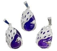 Pierre naturelle cristal paon gris agate flocon de neige pierre pendentif en forme de larme collier pendentif hommes et femmes mode printemps et automne bijoux - 1 PC, améthyste, taille unique