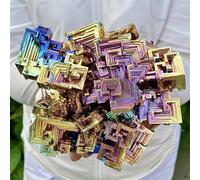 Pierre Naturelle Cristaux de Bismuth naturels, Cristaux métalliques minéraux, Arc-en-Ciel de minéral métallique Brillant avec Cristal de Quartz décoré(Size:310-400g)