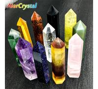 Pierre naturelle et cristaux, baguette de sorcellerie, Quartz Rose, améthyste, décoration de maison, pierres de guérison minérales Reiki, artisanat, décor de salle Fluorite colorée