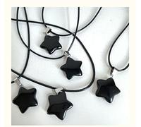 Pierre Naturelle Hexagone Cristal Rose Quartz Étoile Pendentif Collier Pour Femmes Fluorite Lapis Balle Pendule Bijoux Cadeau,noir