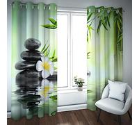 Pierre Noire Plantes Vertes Rideaux occultants pour Chambre Salon Fleur Blanche Rideau isolé thermiquement 2 Panneaux 2xW117xL137cm