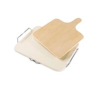 Pierre pizza carr e en c ramique de grande taille avec plateau de transport et spatule en bois Leifheit Gris