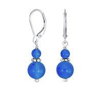 Pierre Précieuse Agate Bleue Boucles D'Oreilles Boho Bali En Argent 925 Avec Séparateur Rond Et Double Bille Boucles D'Oreilles Pendantes En Argent 925 Pour Femmes Adolescentes