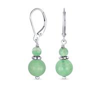 Pierre Précieuse Aventurine Verte Boucles D'Oreilles Boho Bali En Argent 925 Avec Séparateur Rond Et Double Boule Pour Femmes Adolescentes.