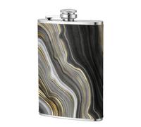 Pierre précieuse d'agate noire et dorée moderne,Flasque de poche plate de 8 oz en acier inoxydable 304, idéale pour les activités de plein air.