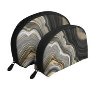 Pierre précieuse d'agate Noire et dorée Moderne, Trousse de Maquillage Coquille Femme Petit Porte-Monnaie Trousse de Toilette Trousse à cosmétiques 2 pièces