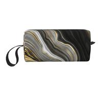 Pierre précieuse d'agate Noire et dorée Moderne, Trousse de Maquillage Trousse à cosmétiques Trousse de Toilette de Voyage Portable Pochette de Maquillage