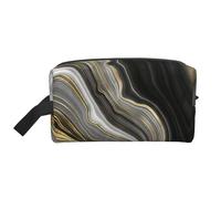 Pierre précieuse d'agate Noire et dorée Moderne, Trousse de Maquillage Trousse à cosmétiques Trousse de Toilette de Voyage Portable Organisateur de Pochette de Maquillage
