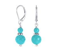 Pierre Précieuse Turquoise Boho Bali Milgrain Boucles D'Oreilles Séparateur Rondelle Double Boule Pendante Dangle Pour Femmes Adolescentes .925 Argent Sterling Lever Back
