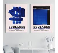 Pierre Soulages Affiche Vintage Bleu Mur Art Pierre Soulages Toile Peinture Pierre Soulages Imprime Image Abstraite Décor À La Maison 50x70cmx2 No Frame