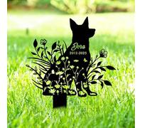 Pierre tombale personnalisée pour Animaux de Compagnie, Personnalisé Tombstone avec Fleurs Silhouette Statue, Plaque funéraire gravée pour Animaux de Compagnie Personnalisable avec Texte d'image