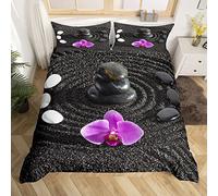 Pierre Zen Housse de Couette Black Sand Meditation Parure Housse de Couette Tranquil Nature Ouvrages d'art Parure de Lit 140x200cm Zen Spirituel Ultra Doux Décor de Chambre