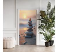 Pierre Zen Papillon Poster De Porte Trompe L'oeil, Plage Mer Auto-Adhésif Sticker Mural, pour Chambre Salon Cuisine Coucher de Soleil Stickers Autocollants de Porte 85x215 cm 6tYT141