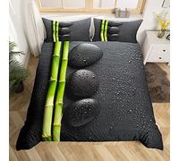 Pierre Zen Parure de Lit 220x240cm Meditation Bambou Sets de Housse de Couette Tranquil Nature Ouvrages d'art Housse de Couette Respirant Zen Spirituel Black Décor de Chambre