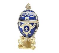Pierrelorren Couronne d'amour + boîte à bijoux en forme d'œuf de Fabergé faite à la main en or 24 carats Bleu empereur Fabergé 200 cristaux autrichiens Diamant 16,5 cm Œuf Fabergé de Noël Nouvel An