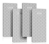Pierres à Aiguiser, Affutage Diamant Couteaux, Grain 400/600/1000/1200, Surface Nid d'Abeille, Aiguiseurs de Couteaux a Affuteur avec Base Antidérapante Pour Cuisine Extérieur, 4 Pièces