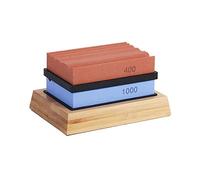 Pierres à aiguiser pour outils de sculpture sur bois - Pierre à aiguiser - Pierre à aiguiser - Grain 400 et 1000 avec coussinets antidérapants amovibles et une base en bambou, bleu rouge, 15 x 10 x 8