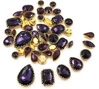 pierres à coudre, Lot de 50 pierres en cristal différentes formes, for couture, dentelle dorée, sertissage griffes, strass verre, accessoires for chaussures et vêtements(Deep Purple)