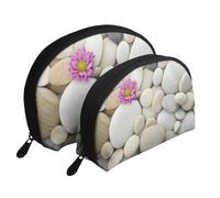Pierres à imprimé œillet Rose, Trousse de Maquillage Coquille Femme Petit Porte-Monnaie Trousse de Toilette Trousse à cosmétiques 2 pièces