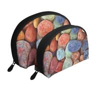 Pierres colorées imprimées, Trousse de Maquillage Coquille Femme Petit Porte-Monnaie Trousse de Toilette Trousse à cosmétiques 2 pièces