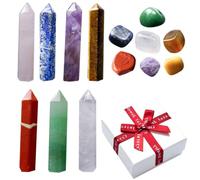 Pierres de Chakra Piliers Hexagonaux Polis Décoratives, en Cristal | Coffret Présent Inclus, Format Portable pour Paquet ou Poche, Usage Décoratif au Bureau, Spa et Pratique