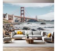 Pierres de Plage Papier Peint Panoramique 3D Intissé Pont du Golden Gate, San Francisco Panoramique Peinture Murale pour Salon Chambre à Coucher D'Enfant Maison Personnalisé Décor Murale 350x256 cm