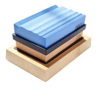Pierres à aiguiser pour outils de sculpture sur bois - Pierre à aiguiser - Pierre à aiguiser - Grain 400 et 1000 avec coussinets antidérapants amovibles et une base en bambou, bleu rouge, 15 x 10 x 8