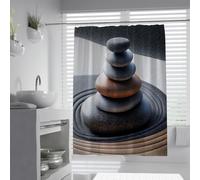 Pierres de Spa, Rideau de Douche, Pierres empilées, Rideau de Douche méditation, décoration de Salle de Bain, Tissu Polyester imperméable avec Crochets, Lavable en Machine 90 x 180 cm