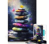 Pierres empilées avec Fleur, Puzzle de 1000 pièces pour Adultes, Jeu de logique et de complicité, Finition Premium, Cadeau de qualité 38x26cm