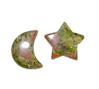 Pierres en cristal naturel croissant de lune et étoile - Breloques en pierre précieuse polie pour travaux manuels, assortiment multicolore, sans trou (aventurine bleue) (jaspe fantaisie)